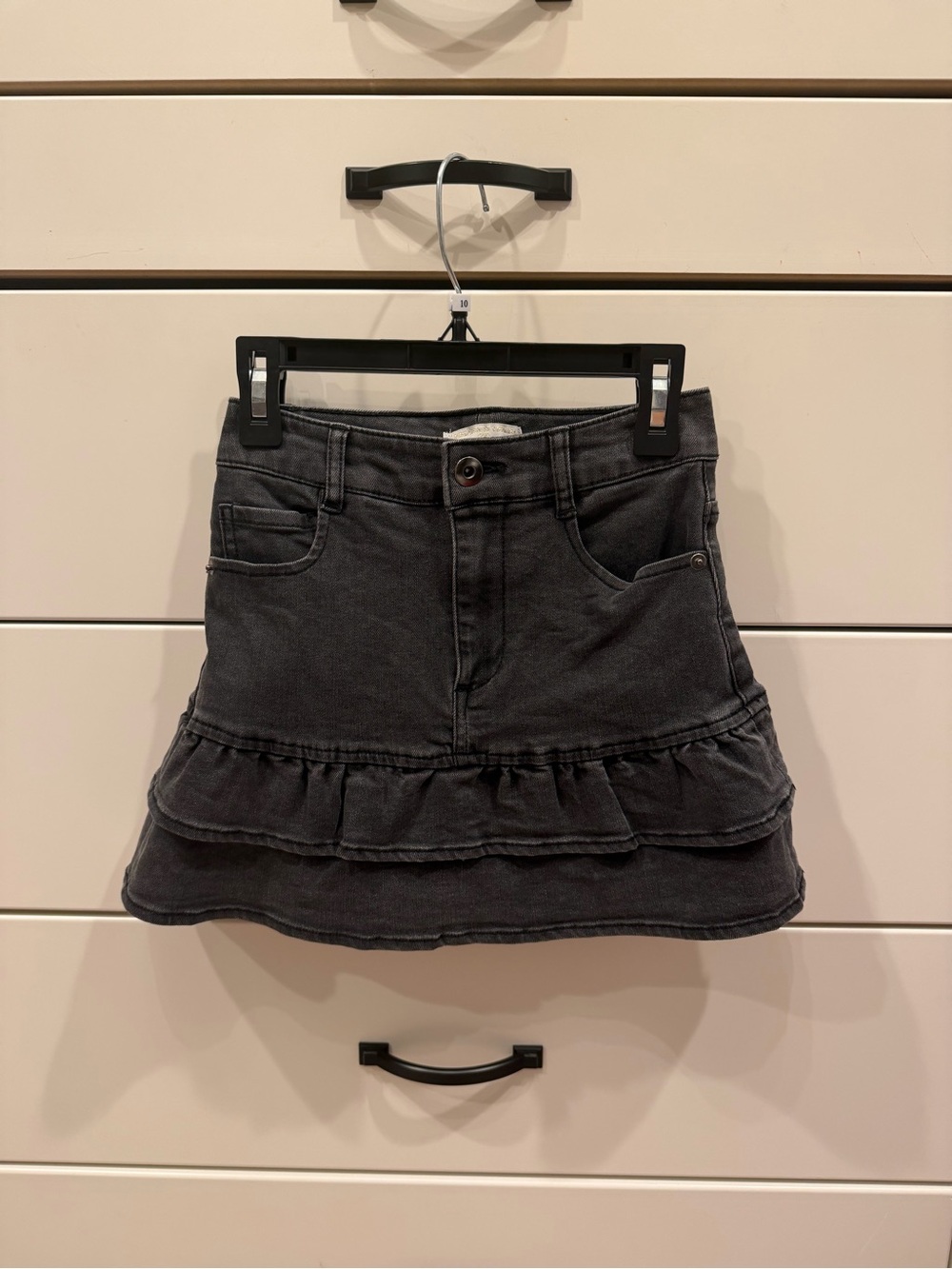 Girls Casual Black Ruffle Denim Skirt